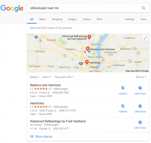Google search results for reflexologist near me