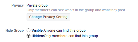 Facebook group privacy settings