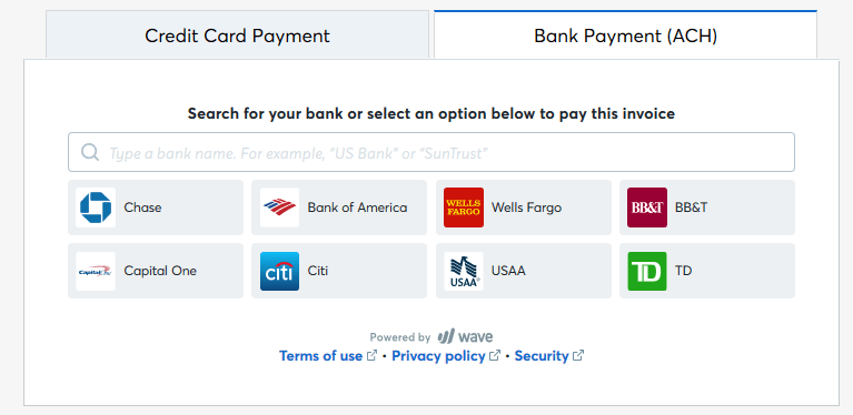 wave apps bank payment