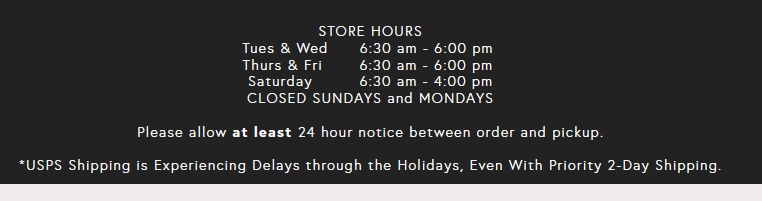 website lists pickup and hours